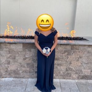 Bill Levkoff navy bridesmaids gown